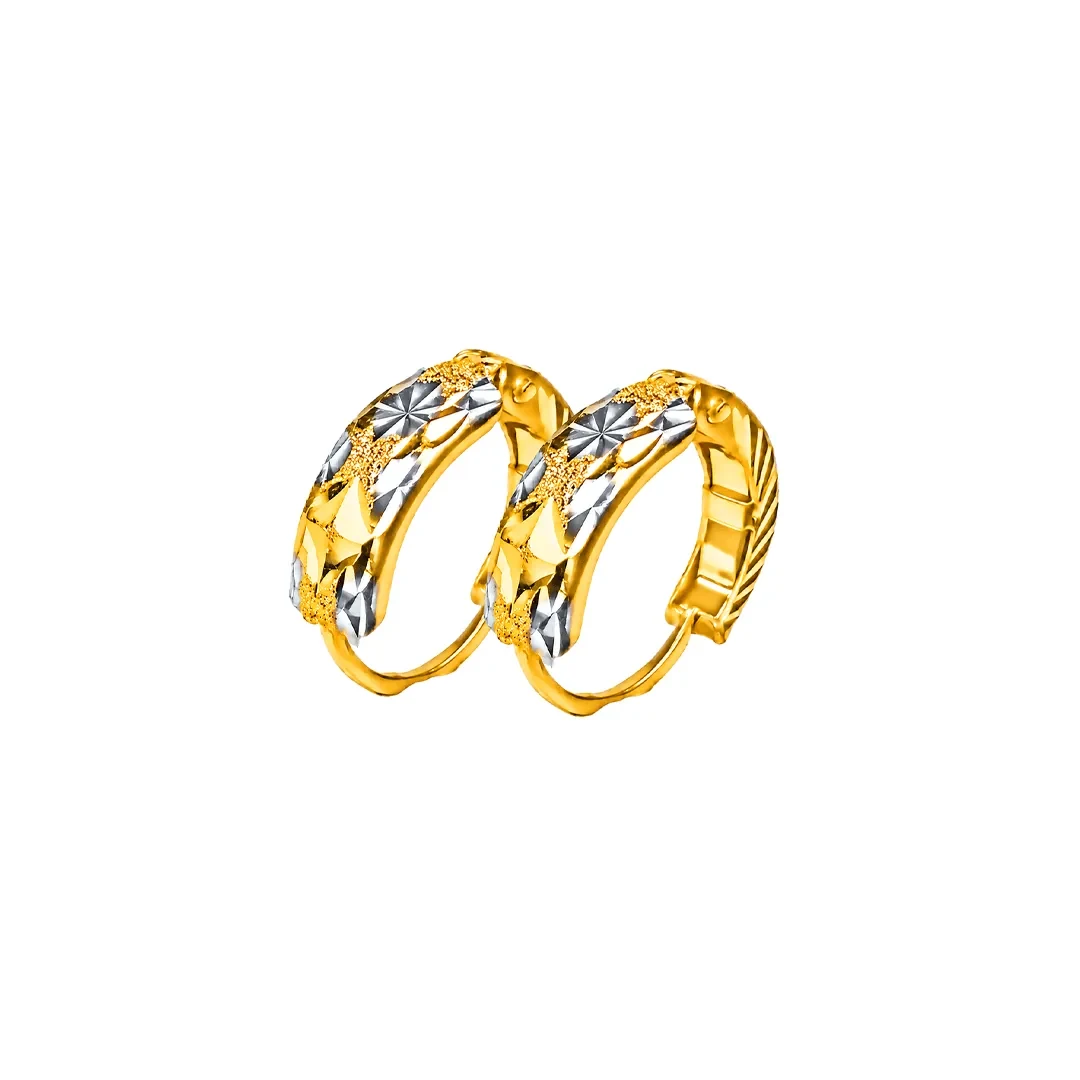 Two Tone Starburst Hoop Earrings — anting-anting emas 916